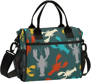Kcldeci Lunch Bag for Men Women Lunch Box Tote for Work,Crayfish Sea Animal Texture Lunchbox Cooler for Kids with Shoulder Strap & Side Pocket for Picnic Hiking Outdoor