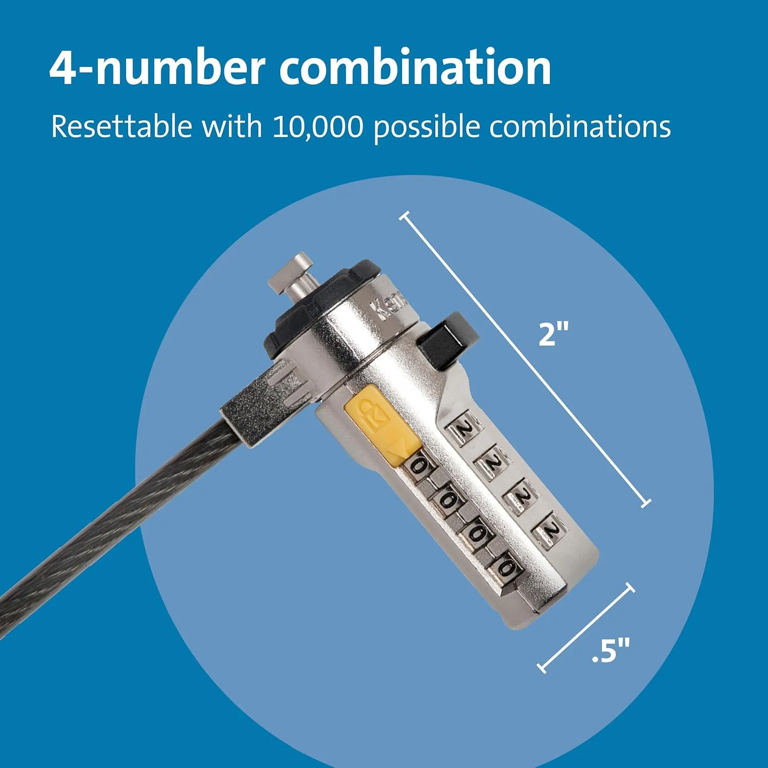 Kensington Combination Cable Lock for Laptops, T-Bar Standard Slot Computer Lock Cable for HP Lenovo Asus Acer, Resettable 4 digit password with 6 Foot Cable, K64673AM
