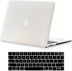 KEROM Compatible for Crocodile MacBook Air 13 inch Case 2022-2018 M1 A2337 A2179 A1932, Crocodile Skin Aligator Skin PU Leather Hard Shell & Keyboard Cover for MacBook Air 13.3 inch Case, White