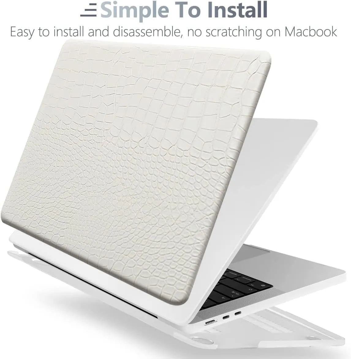 KEROM Compatible for Crocodile MacBook Air 13 inch Case 2022-2018 M1 A2337 A2179 A1932, Crocodile Skin Aligator Skin PU Leather Hard Shell & Keyboard Cover for MacBook Air 13.3 inch Case, White