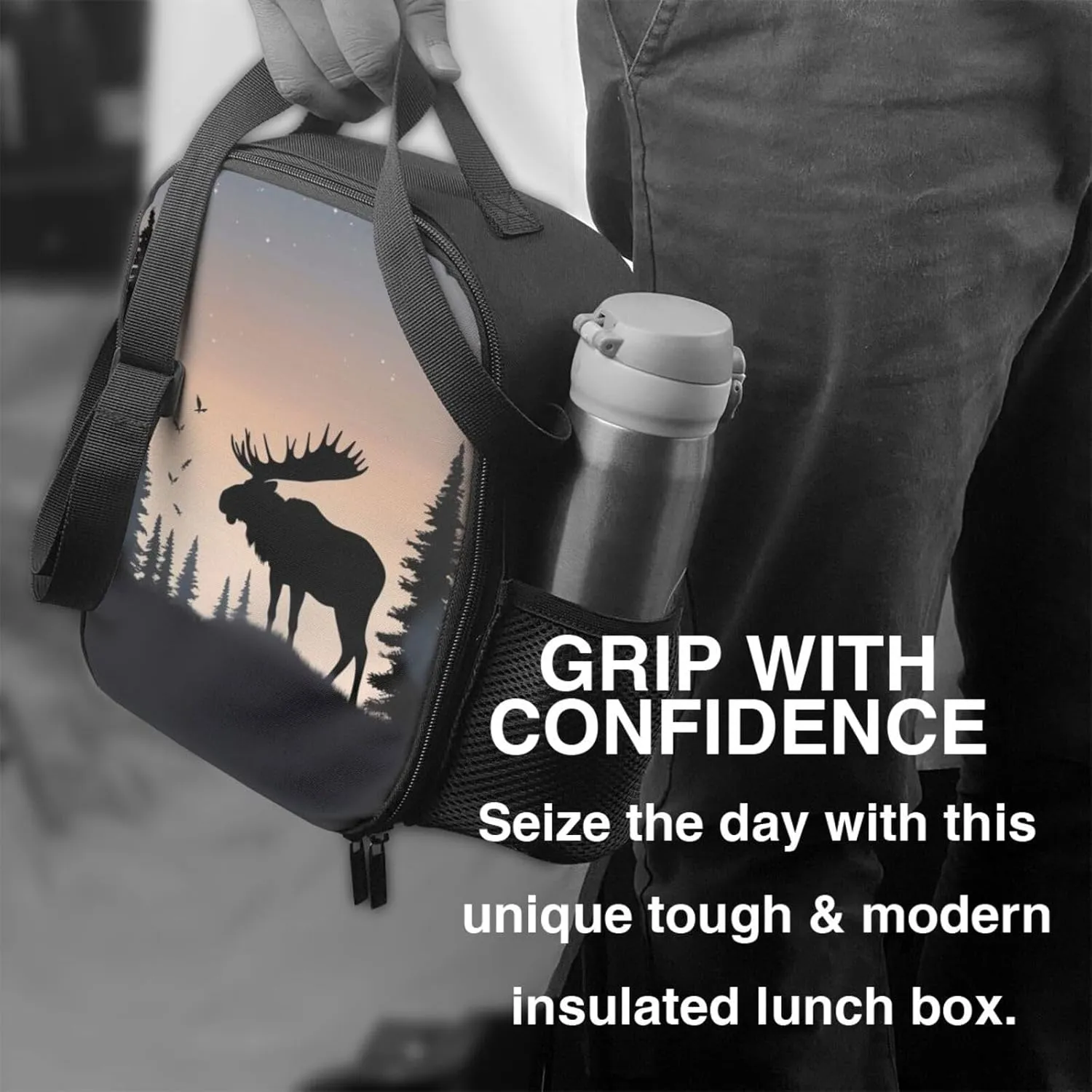 KHiry Insulated Lunch Box for Women Men Moose Mountain Pine Tree Wilderness Lunch Bag Lunch Shoulder Bags for Work