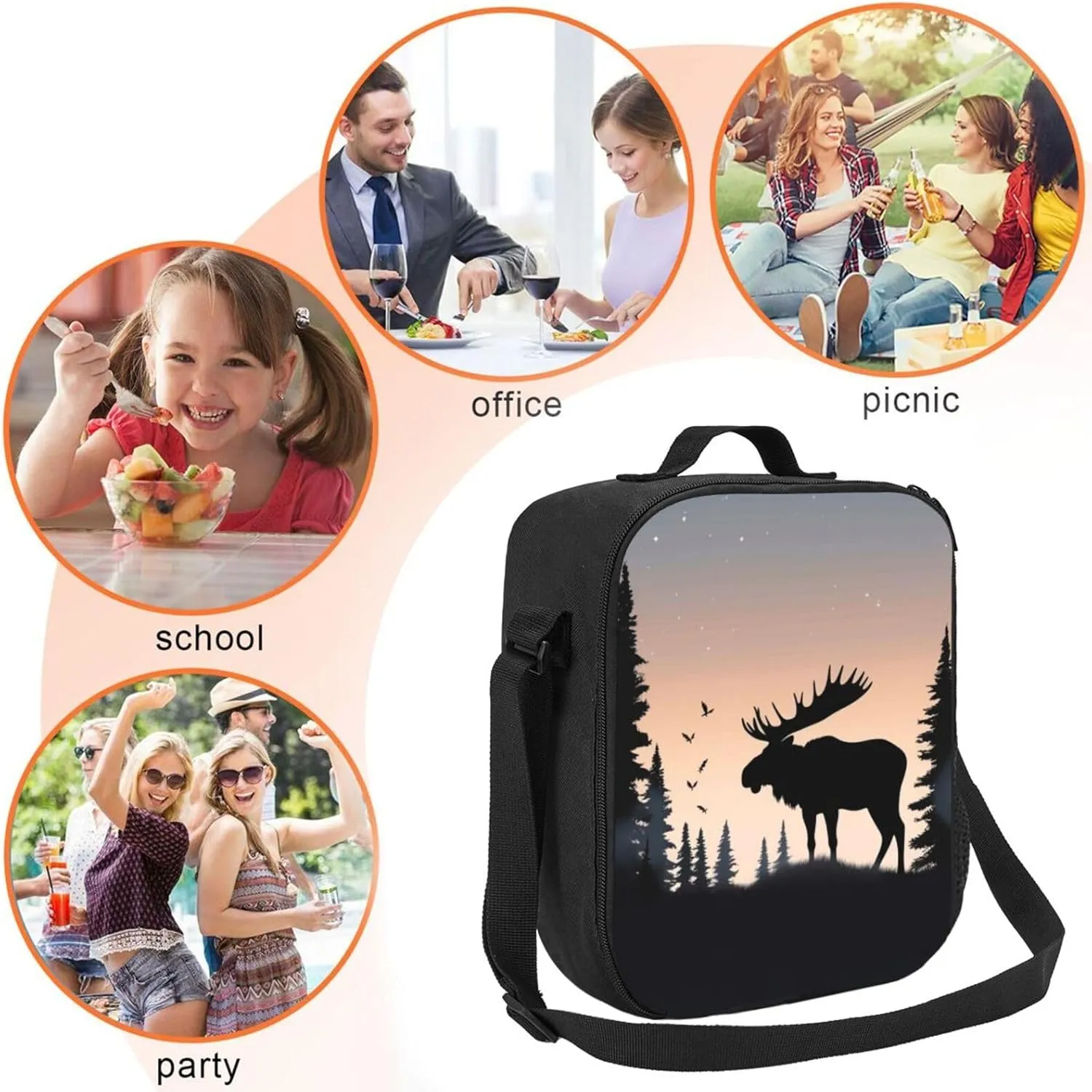 KHiry Insulated Lunch Box for Women Men Moose Mountain Pine Tree Wilderness Lunch Bag Lunch Shoulder Bags for Work