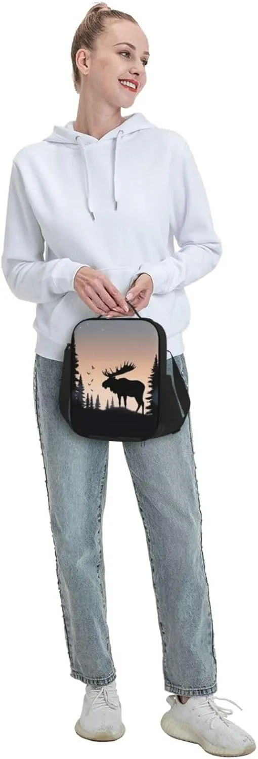 KHiry Insulated Lunch Box for Women Men Moose Mountain Pine Tree Wilderness Lunch Bag Lunch Shoulder Bags for Work