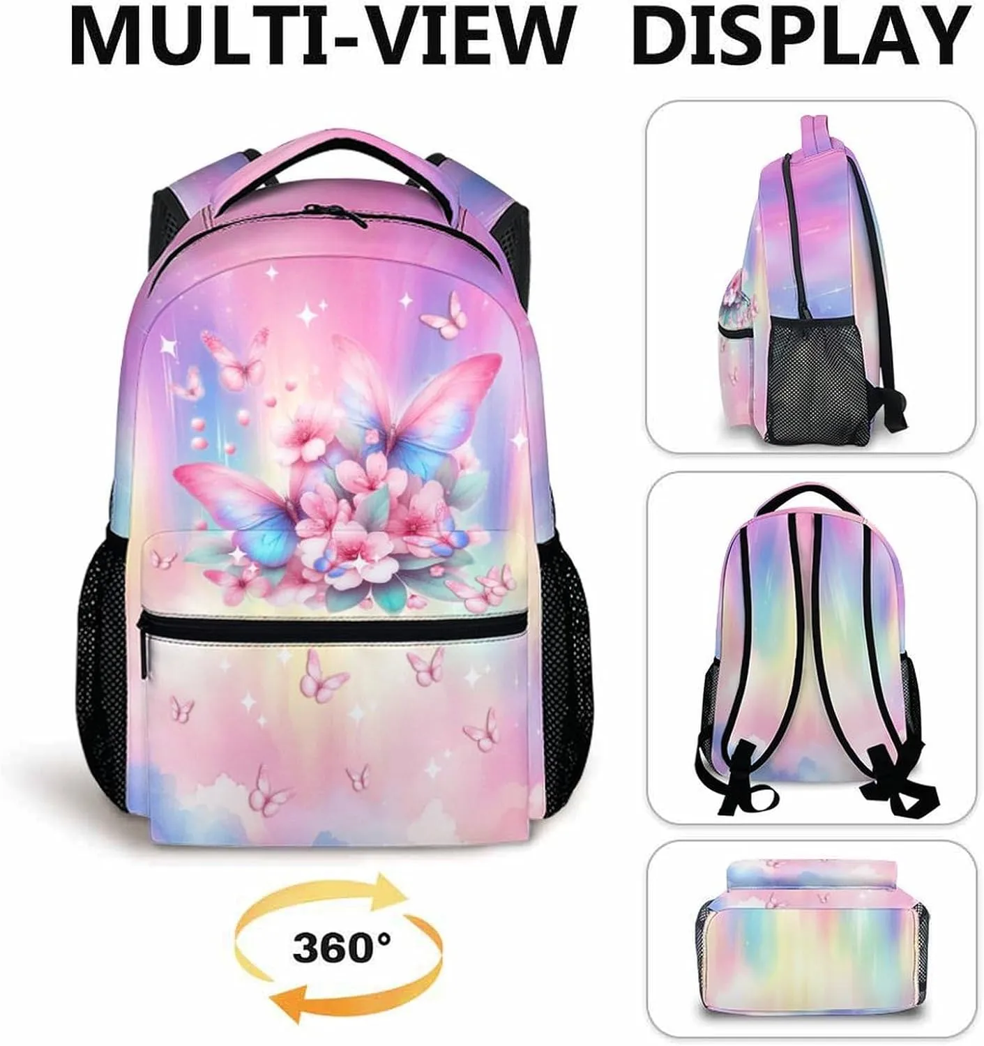 Kids Backpack for Girls, Butterfly Bookbag for Kids, 17 Inch Pink Butterfly Schoolbag for Preschool Kindergarten Primary, Lightweight Backpack for School Travel