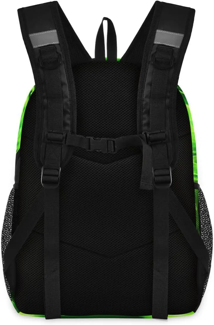 Kids Backpack Green Fire Dragon Three Layer Arc Bookbag for Boys Girls Elementary School Casual Travel Bag Laptop Daypack