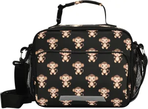 Kids Lunch Bag for Boys Girls Black Monkey Pattern Insulated Lunch Box with Strap Men Women Reusable Bento Lunch Bag Cooler Tote Bag for School Outdoor Picnic Travel