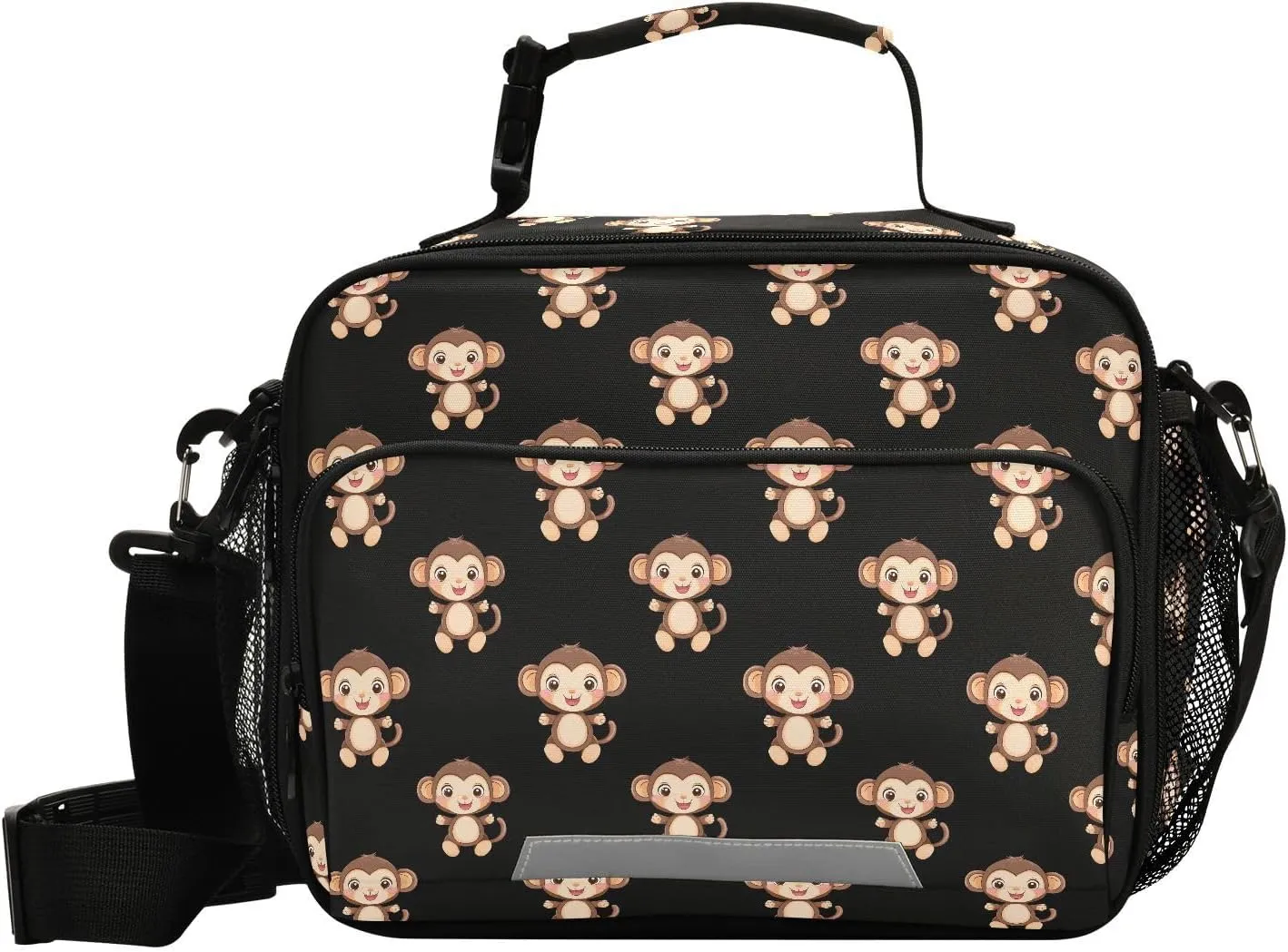 Kids Lunch Bag for Boys Girls Black Monkey Pattern Insulated Lunch Box with Strap Men Women Reusable Bento Lunch Bag Cooler Tote Bag for School Outdoor Picnic Travel