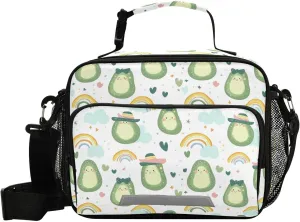 Kids Lunch Bag for Boys Girls Cute Avocado Rainbow Pattern Insulated Lunch Box with Strap Men Women Reusable Bento Lunch Bag Cooler Tote Bag for School Outdoor Picnic Travel