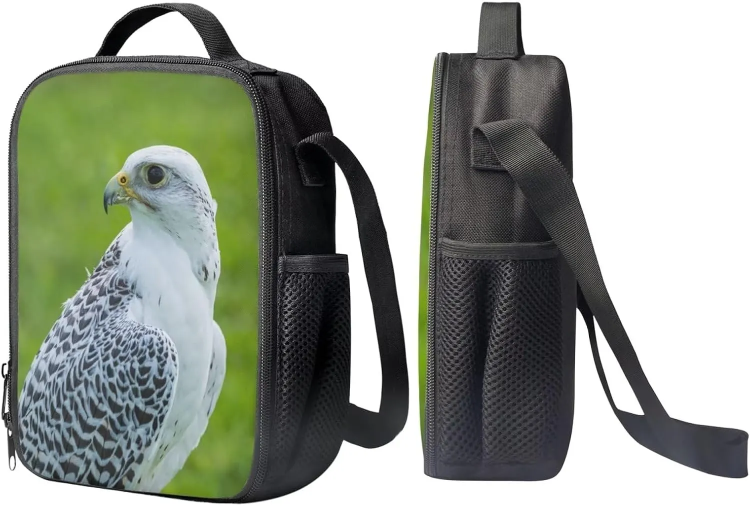 Kids Novelty Animal Backpack and Lunch Box for Boys Girls Student Lightweight 17 Inch School Bird Gyrfalcon Backpack with Lunch Bag Pencil Case Kids Comfy Padded Black Large Bookbag