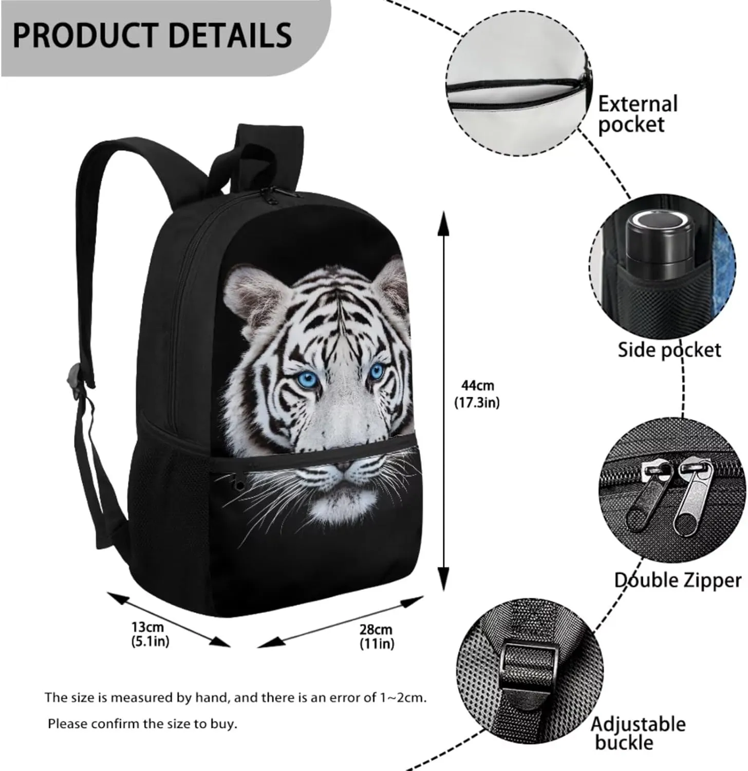 Kids School Bag for Girls Tiger Backpack and Lunch Box Pencil Case Water Bottle Holder 4 PCS Boys Bookbag School Accessories Back to School Supplies