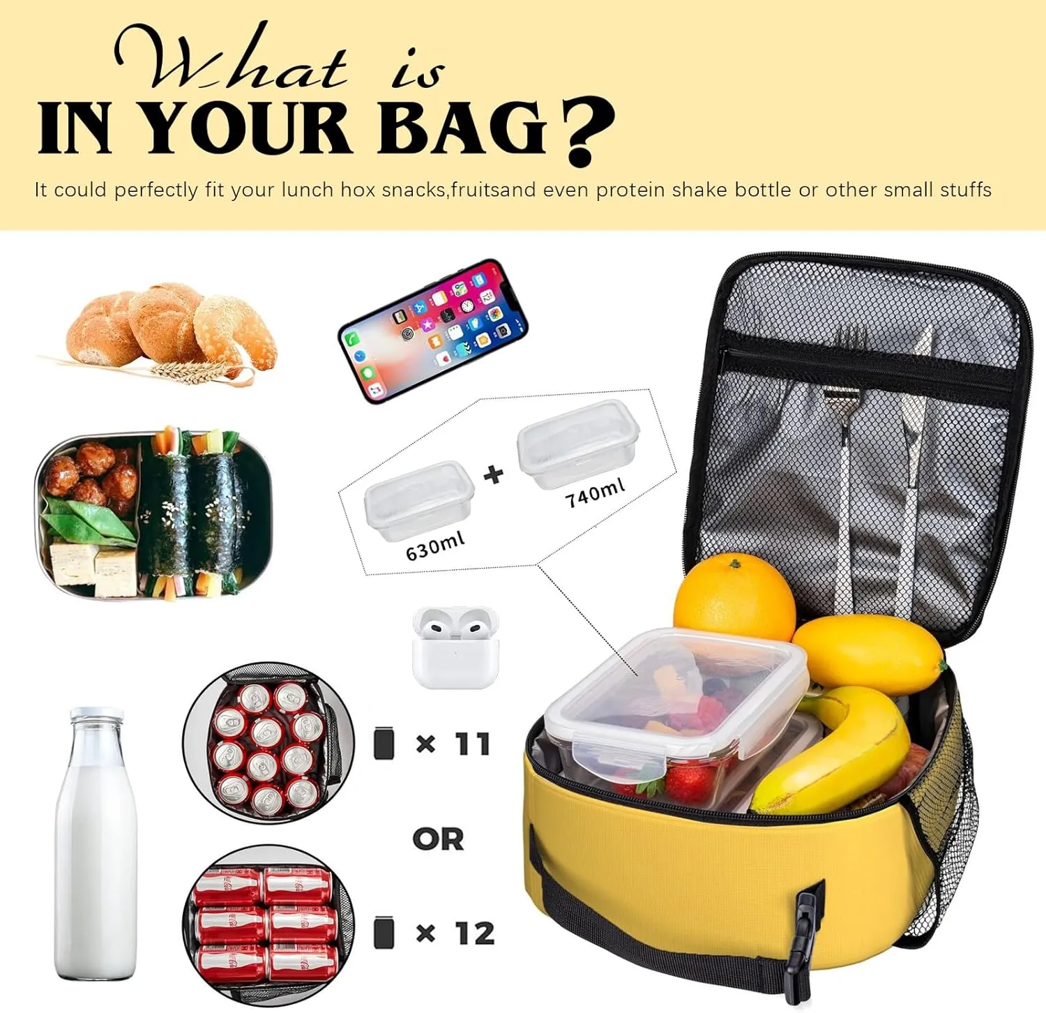 Kids School Bus Insulated Lunch Bag Cartoon Yellow Bus Lunchbox with Mesh Side Pocket LeakProof Cooler Tote for School Picnics Travel