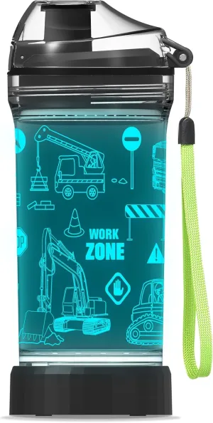 Kids Water Bottle, Tractor-themed Light-Up Sport Cup with 3D Glowing LED Tractor Light – 14 OZ Tritan BPA-Free - Camping, and Holidays (Tractor)