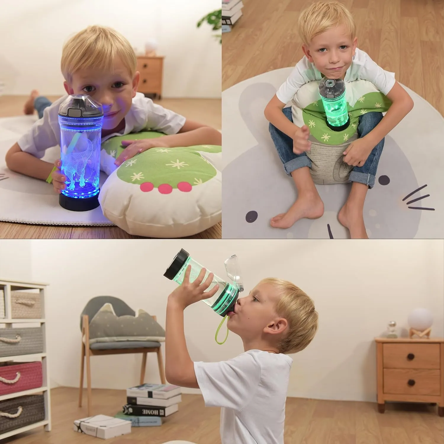 Kids Water Bottle, Tractor-themed Light-Up Sport Cup with 3D Glowing LED Tractor Light – 14 OZ Tritan BPA-Free - Camping, and Holidays (Tractor)