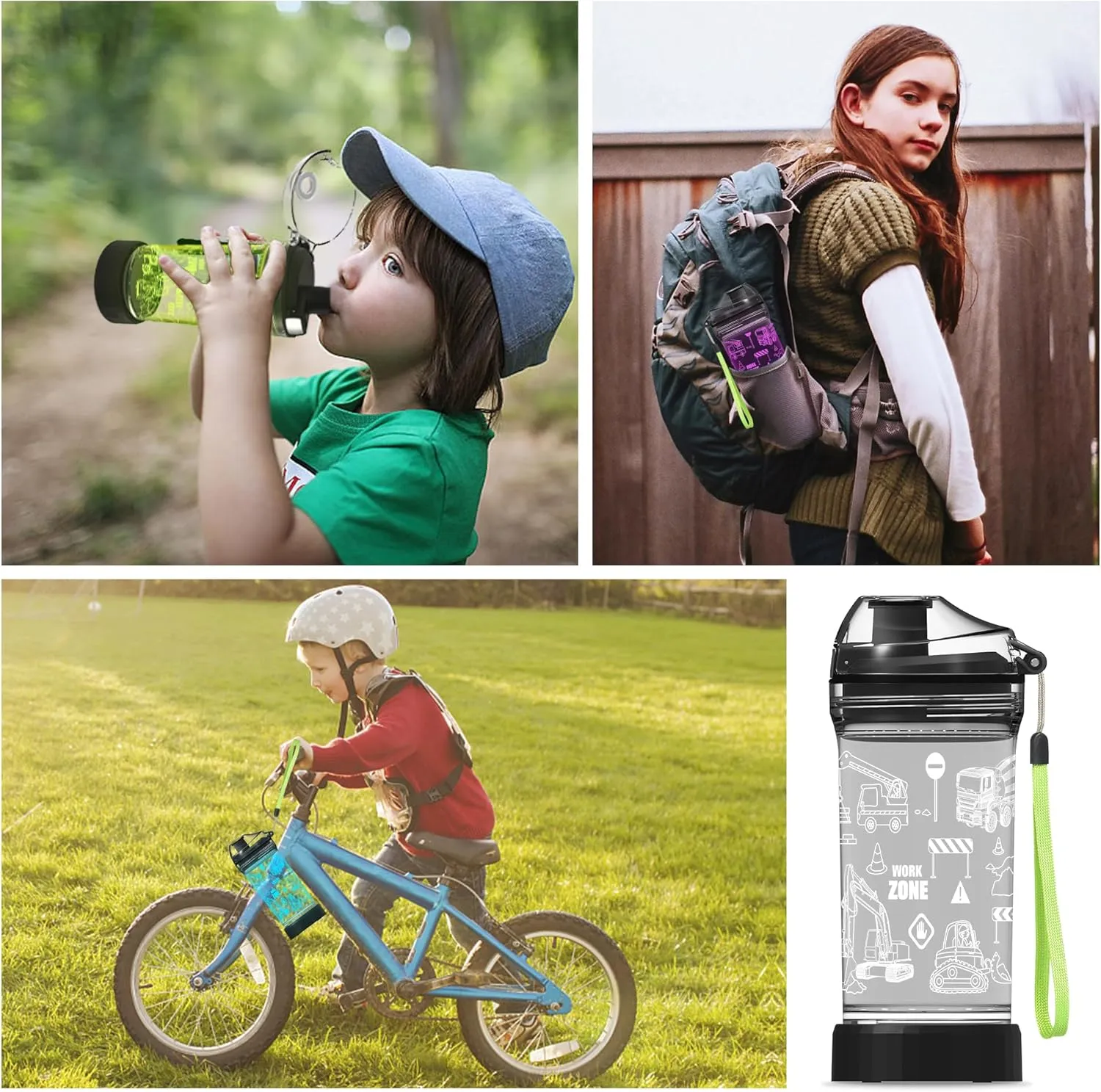 Kids Water Bottle, Tractor-themed Light-Up Sport Cup with 3D Glowing LED Tractor Light – 14 OZ Tritan BPA-Free - Camping, and Holidays (Tractor)