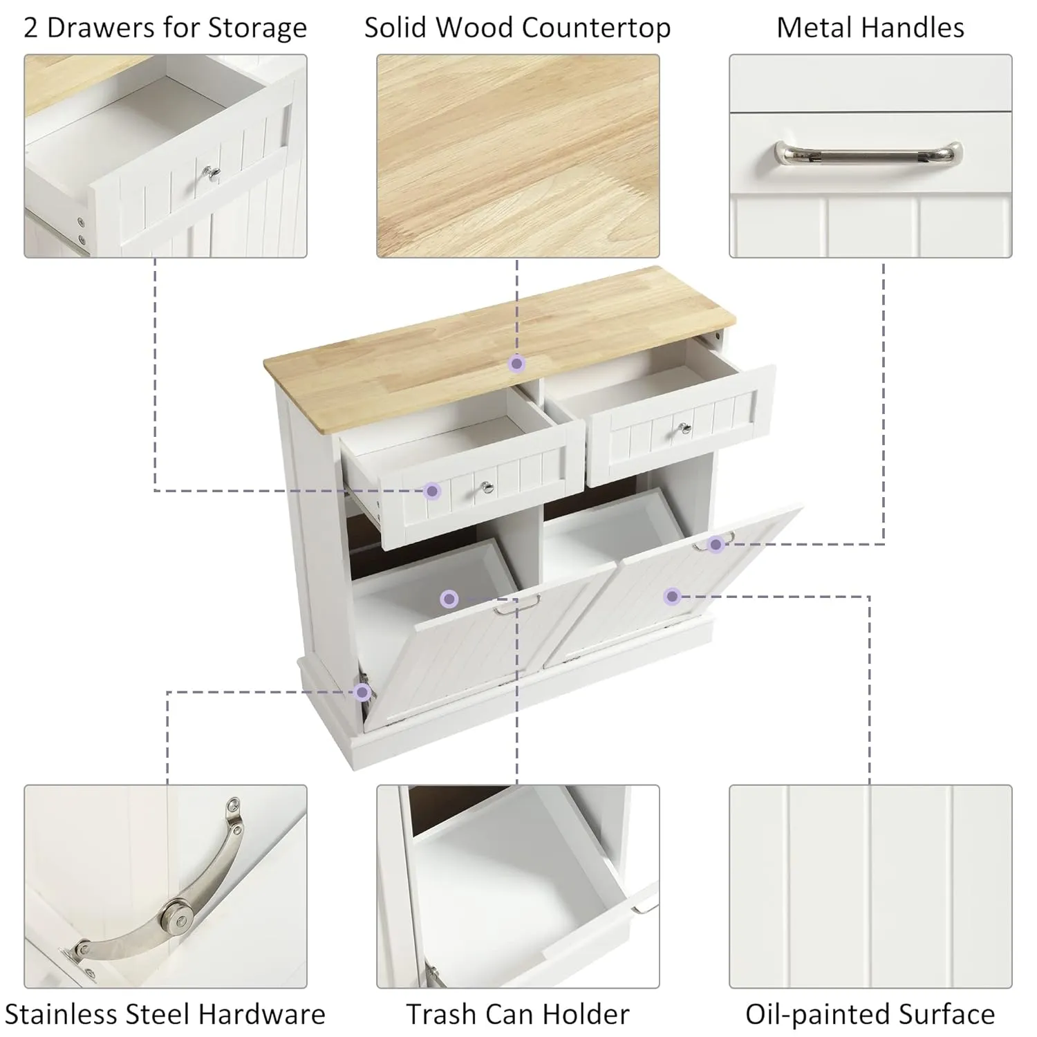 KIGOTY Double Tilt Out Trash Cabinet, Pet Proof Trash Can Cabinet with Countertop and Drawer, Trash Cabinets with Storage,Wooden Laundry Hamper for Kitchen,White