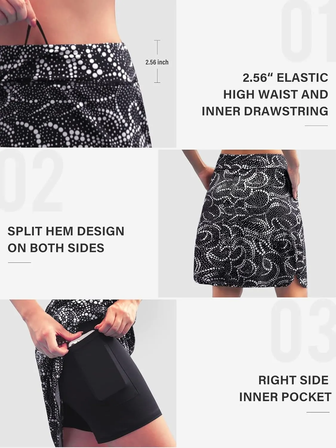 Kimmery Golf Skirts for Women 20" Knee Length Skorts Skirts with 3 Pockets Split Hem Athletic Skirts Sizes M-3XL