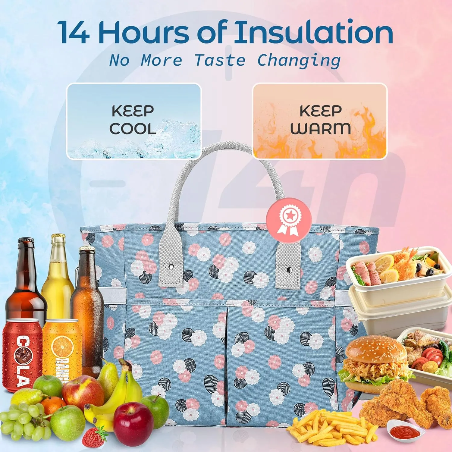 KIPBELIF Cute&Classy Roomy Insulated Lunch Bags for Women - Stylish & Functional Large Tote Adult Lunch Box for Working & Picnic