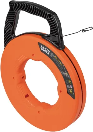 Klein Tools 56334 Electrical Fish Tape, Steel Wire Puller with Double Loop Tip, Optimized Housing and Handle for Heavy Duty Wire Pulls, 240-Foot