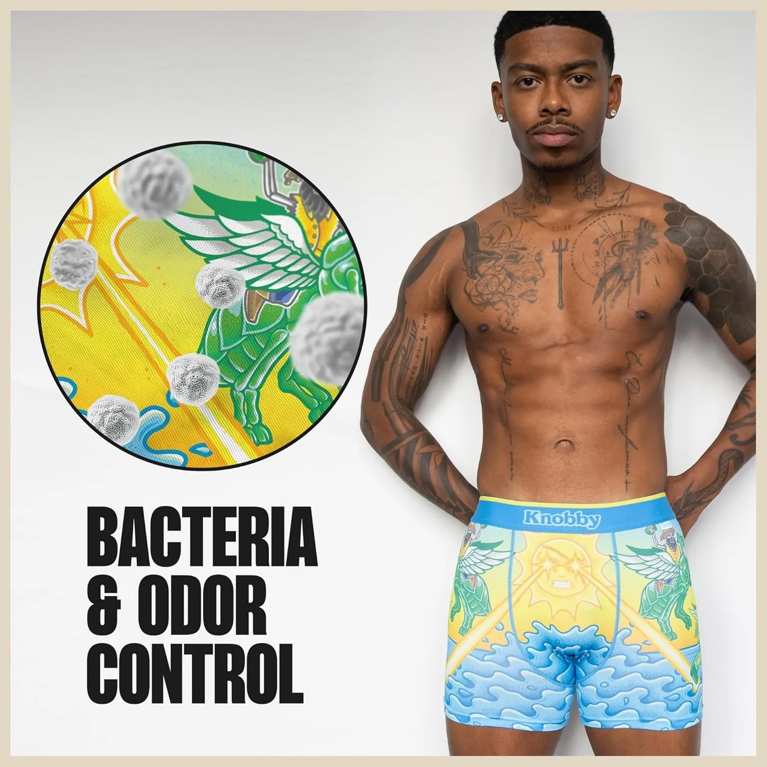 Knobby Mens Boxer Briefs - 4.5" Inseam, Moisture Wicking, Odor Control, Breathable, Tagless, Designer Underwear for Men