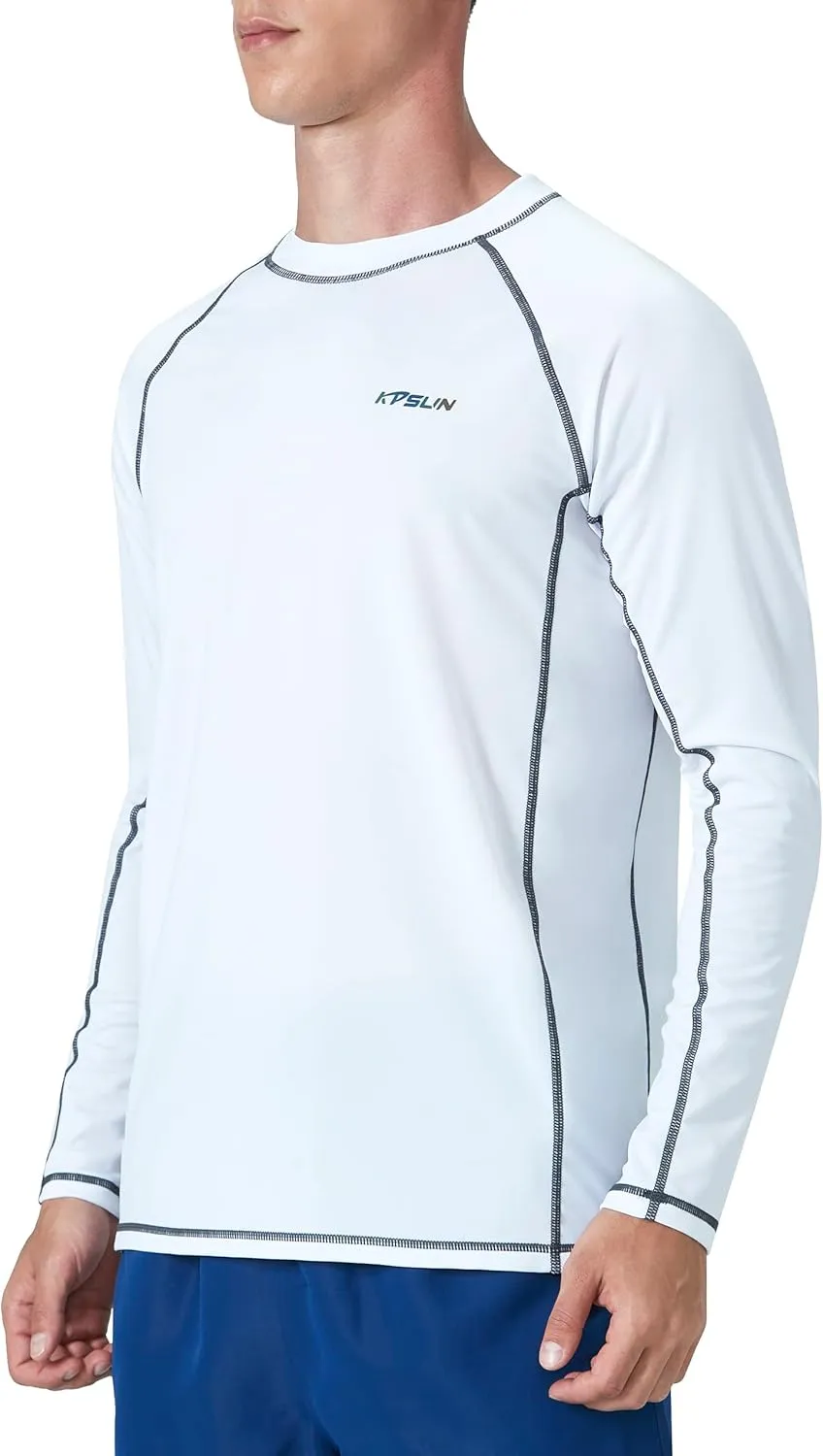 KPSUN Mens Swim Shirts UPF 50  Rash Guard Long Sleeve Sun UV Protection Beach Shirts Quick Dry Fishing T-Shirt