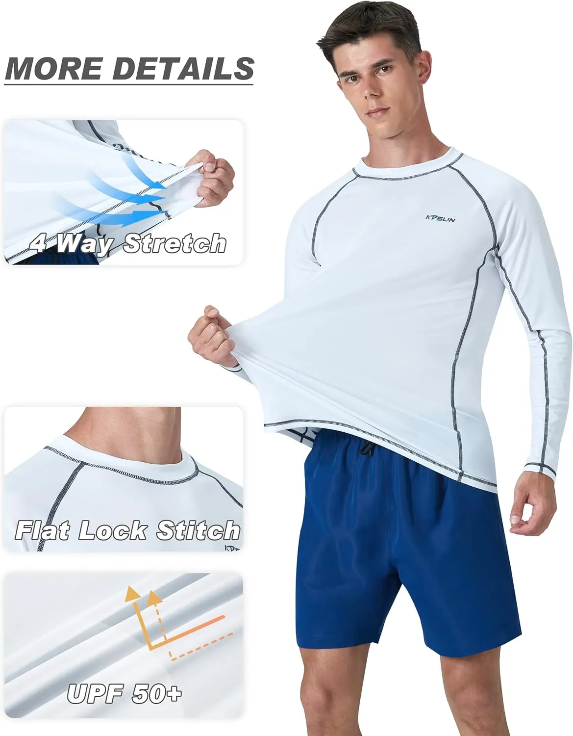 KPSUN Mens Swim Shirts UPF 50  Rash Guard Long Sleeve Sun UV Protection Beach Shirts Quick Dry Fishing T-Shirt