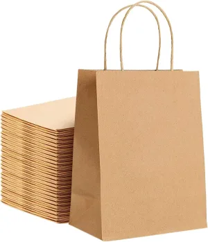 Kraft Paper Bags with Twisted Handles-10x5x13 inches, Bulk Multiuse Solid Print Bags, Perfect for Any Occasion, 5 Pack, Brown