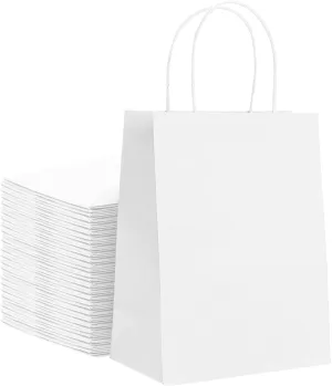 Kraft Paper Bags with Twisted Handles-13x7x17 inches, Bulk Multiuse Solid Print Bags, Perfect for Any Occasion, 25 Pack, White