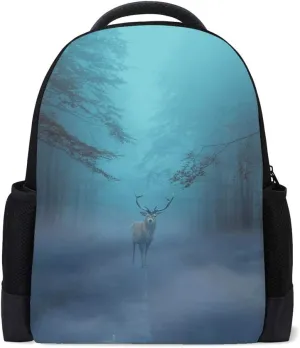 Kuizee School Bag Backpack Daypack ﻿Mist Forest Fawn Mysterious Fantasy Fog Book Bag Casual Bags Durable College School Travel Daily 16Inch