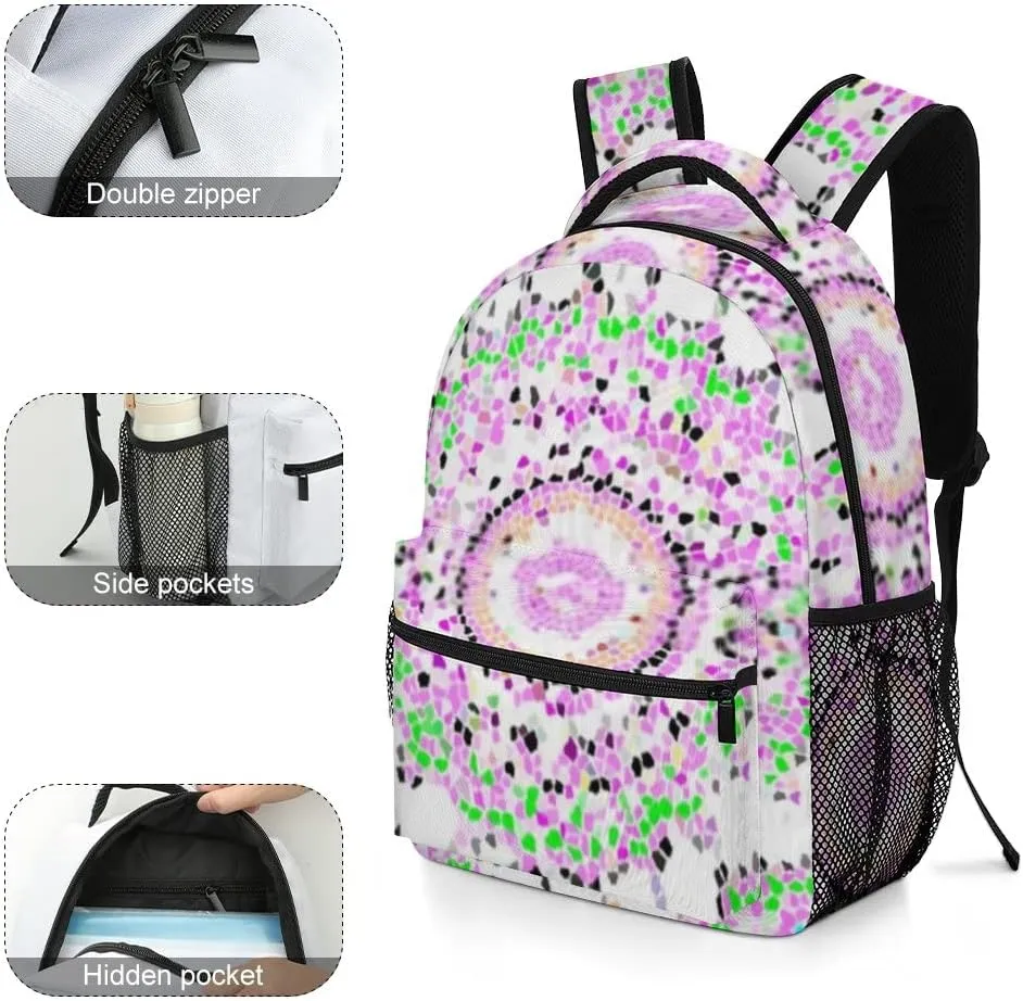 Kuizee Travel Laptop Backpack Business Daypack Work Bookbag Mosaic Colorful Ethnic Folk Texture Durable iPad Tablet School College Book Bags Casual Bags for Men and Women