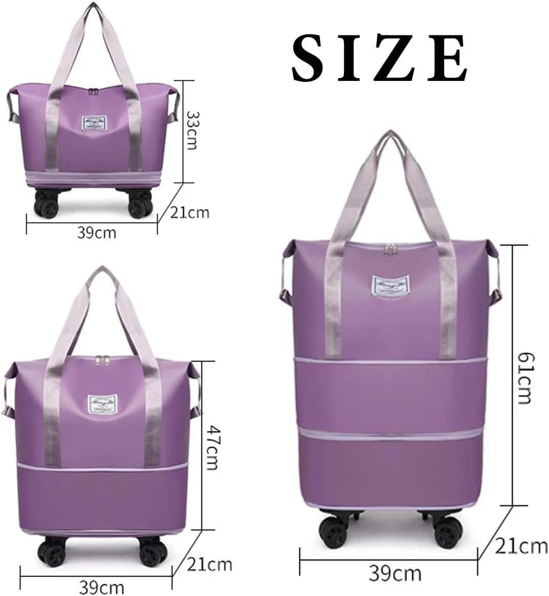 Kulken Travel Bag with Wheels, 2025 New Large Capacity Travel Bag - Universal Wheel Removable, for Short Trips (Light Purple)