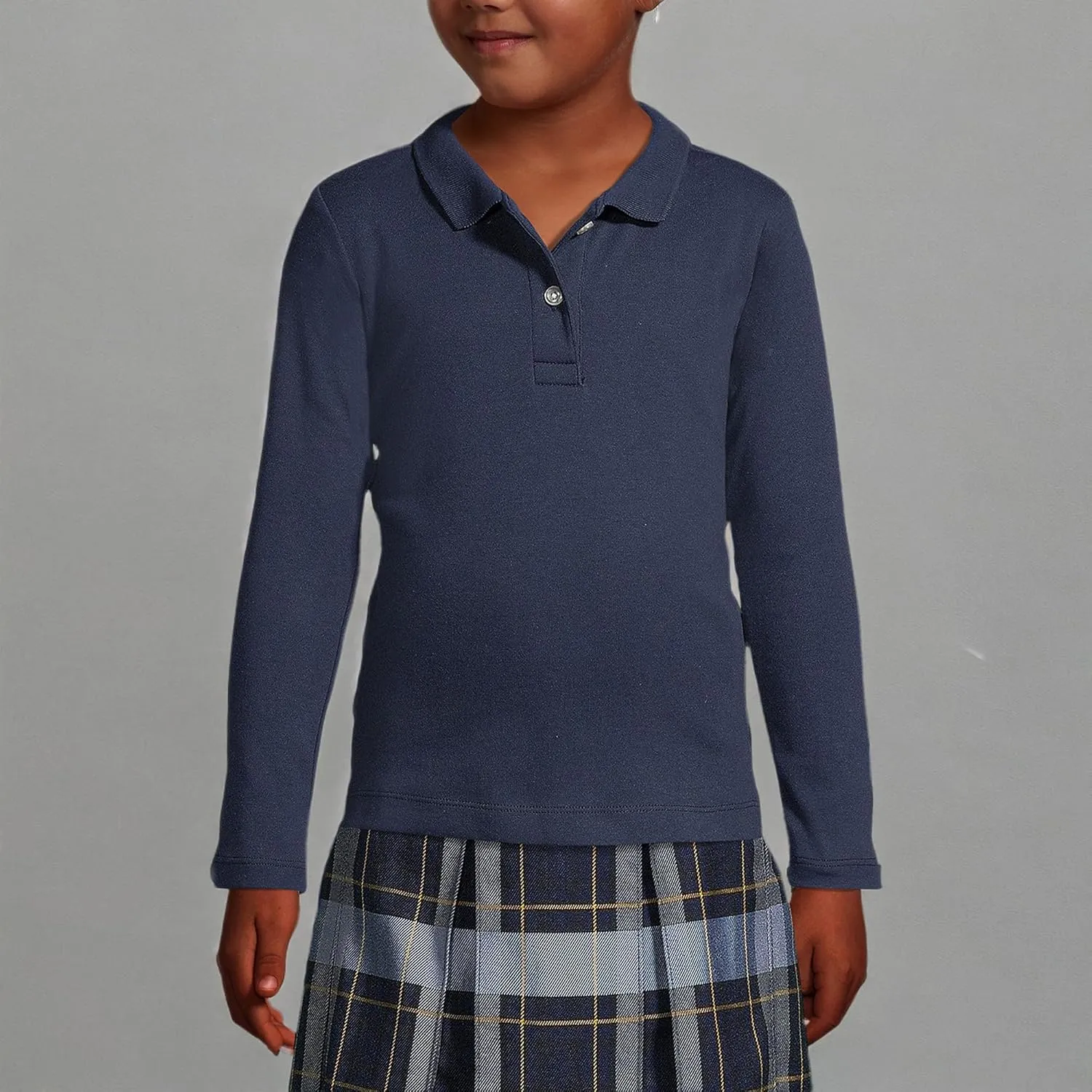 Lands' End School Uniform Girls Long Sleeve Feminine Fit Interlock Polo Shirt
