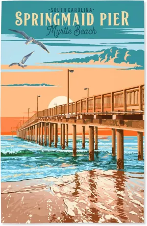 Lantern Press 16x24 Inch Giclee Print, Myrtle Beach, South Carolina, Painterly, Springmaid Pier