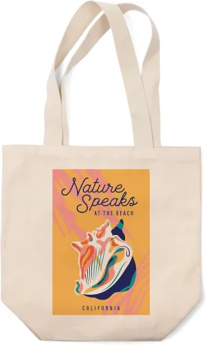 Lantern Press California, Beach Bliss Collection, Beach Shell, Nature Speaks at The Beach (100% Cotton Canvas Reusable Tote Bag)