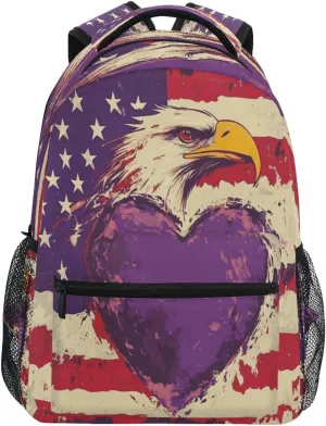 Laptop Backpack for Teacher Nurse Waterproof Backpack with Chest Strap for Business Work College Travel Trip Purple Heart Day bird