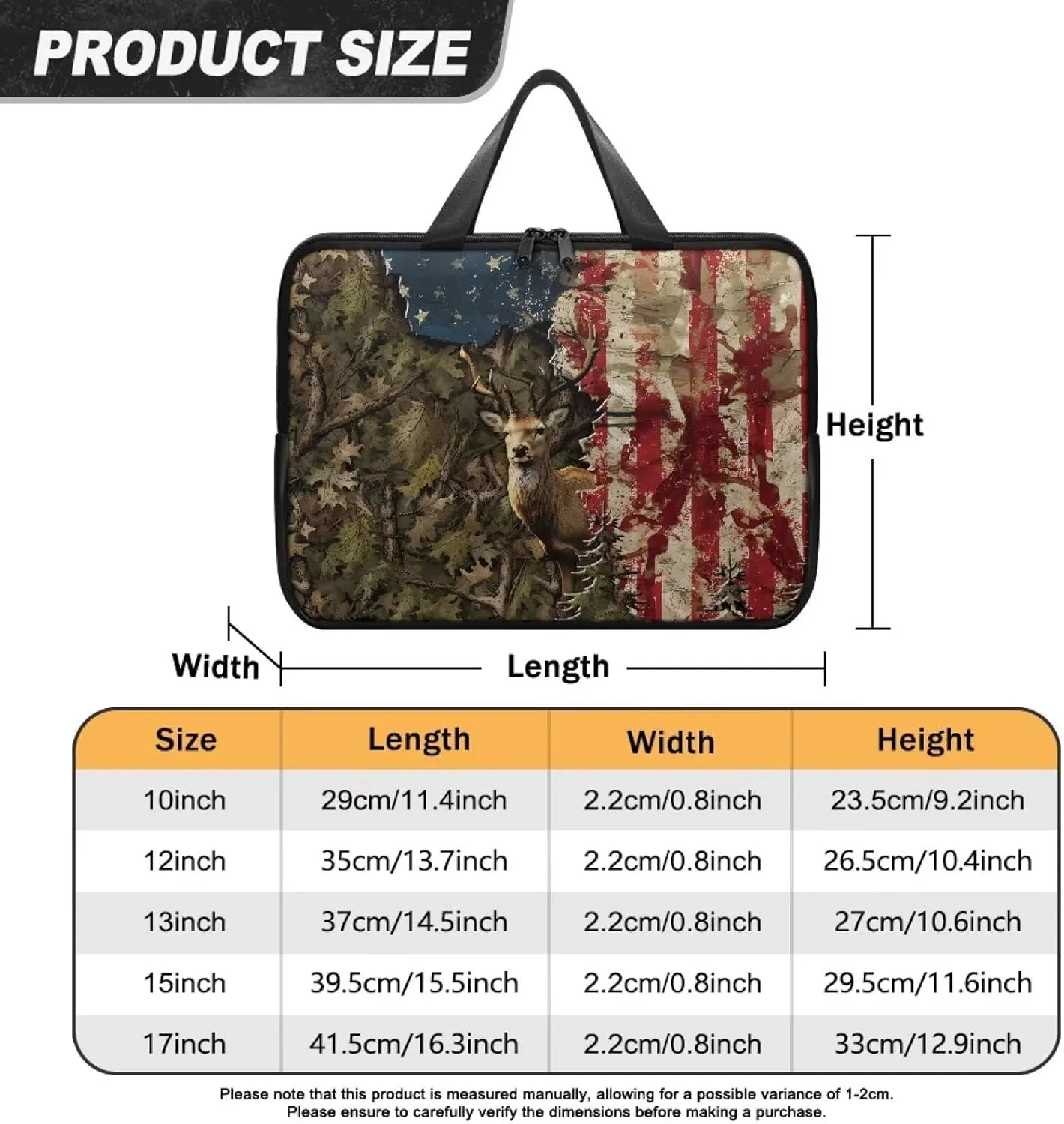 Laptop Bag for Women Men Casual Carrying Bag Durable and Waterproof Briefcase Computer Case with Zipper and Handle Business Office Work Bag, Forest Camo American Flag Deer Print, 17 inch
