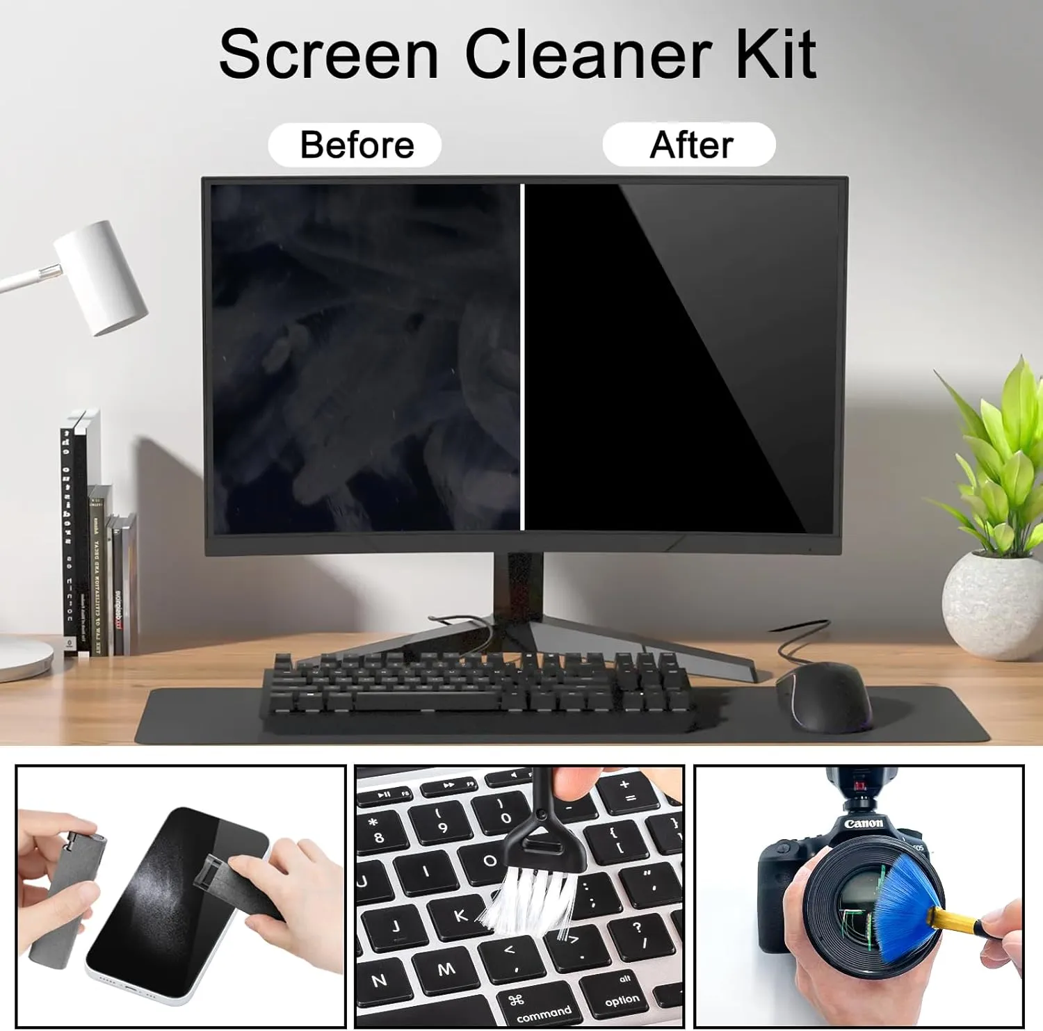 Laptop Screen Cleaner Kit, walrfid 6.8oz Car Touchscreen Mist Cleaning Tool for iPad, iPhone, Mac, Phone, Tablet, Computer Monitor LED TV Screen, Eyeglasses with Keyboard Brush and Microfiber Cloth