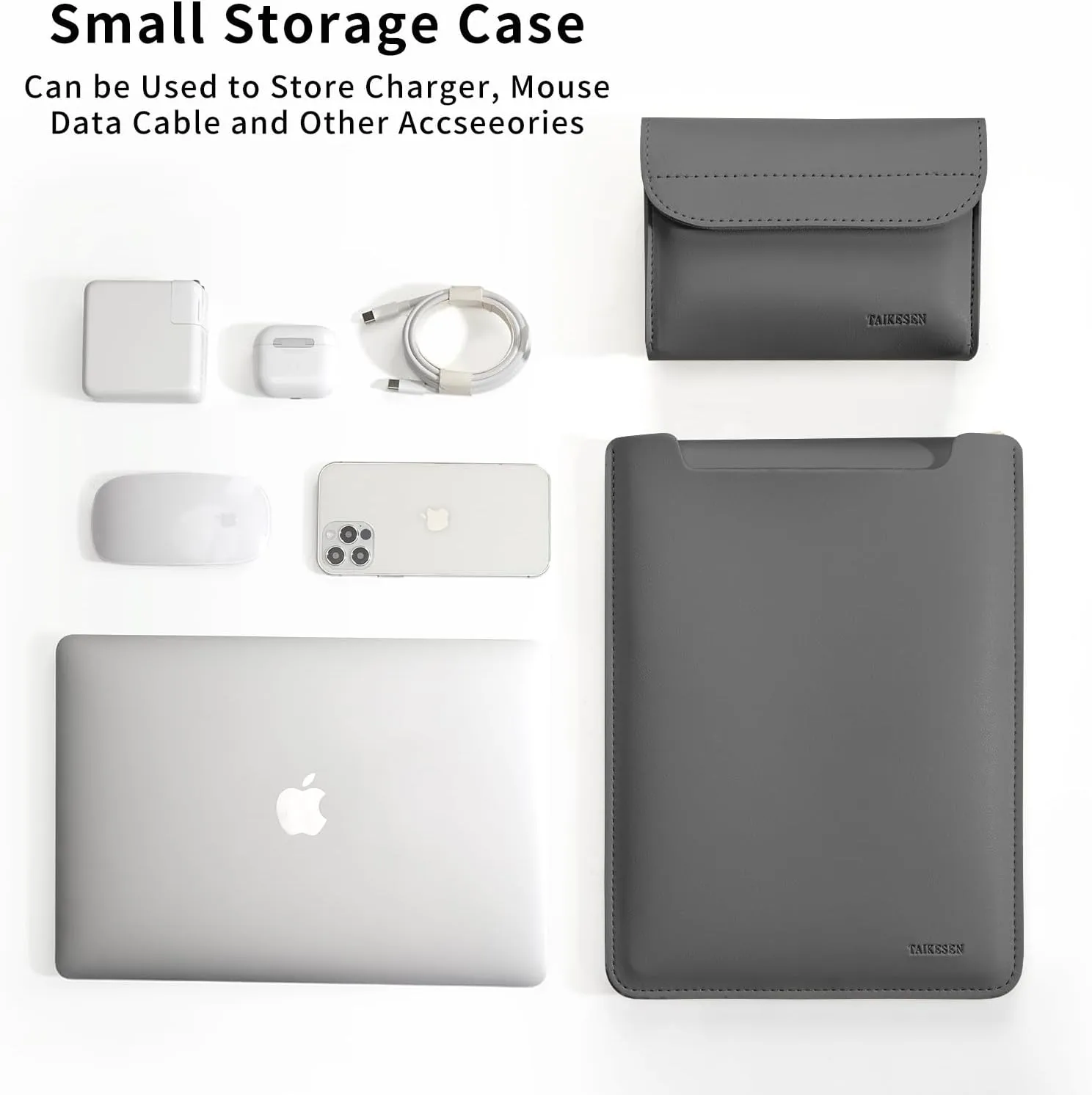 Laptop Sleeve Case Compatible with New MacBook Air 13.6/Pro/Max M2/M1 A2779 A2442 14, 13.5 Surface 5/4/3/2/1, 14" Dell ASUS Acer Chromebook/HP Stream/IdeaPad, PU Bag with Small Case, Grey