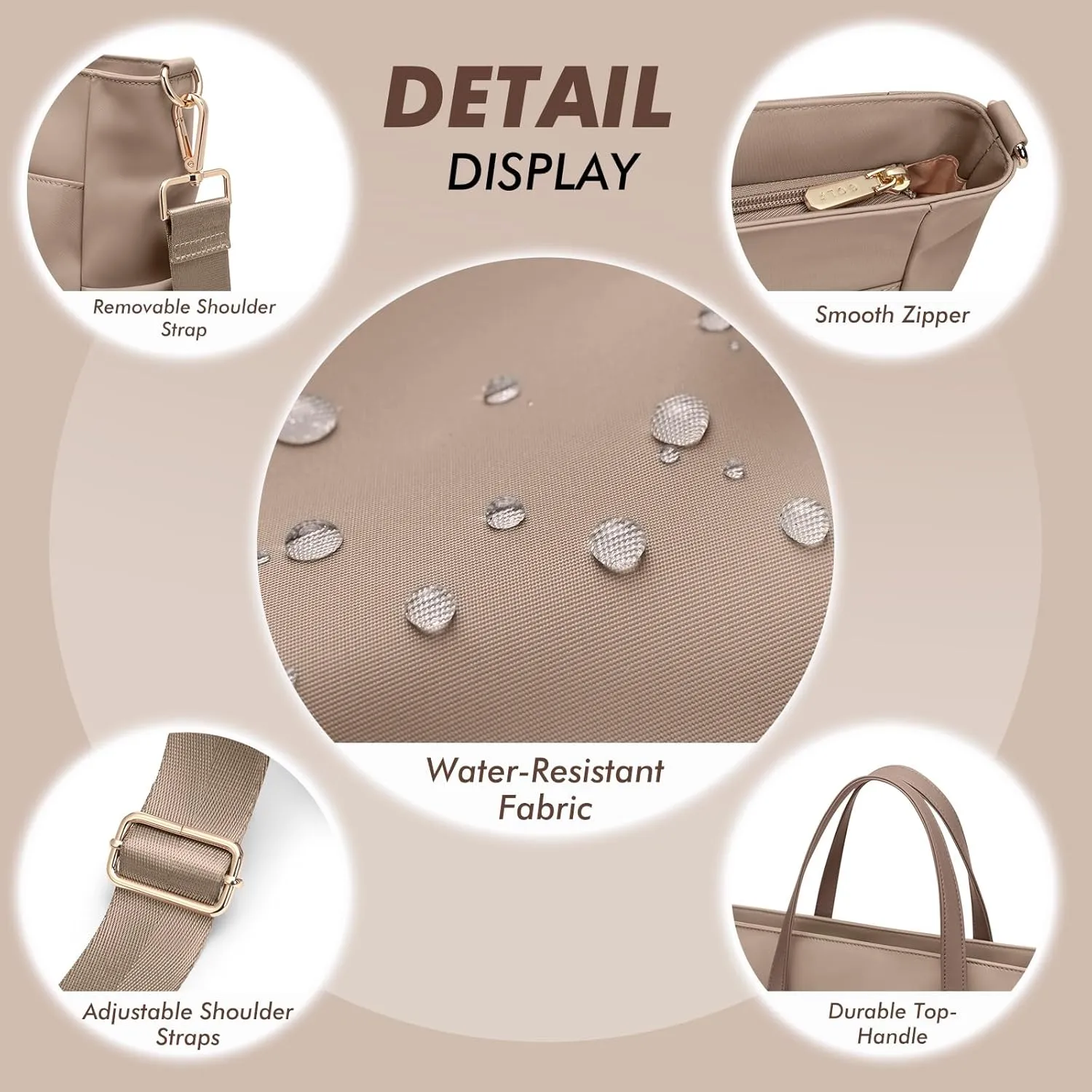 Laptop Tote Bag 15.6 Inch, Computer Shoulder Bag Large Work Tote Bag for Women, Laptop Carrying Case Stylish Handbag for Business Travel (Champagne)