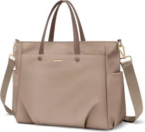 Laptop Tote Bag 15.6 Inch, Computer Shoulder Bag Large Work Tote Bag for Women, Laptop Carrying Case Stylish Handbag for Business Travel (Champagne)