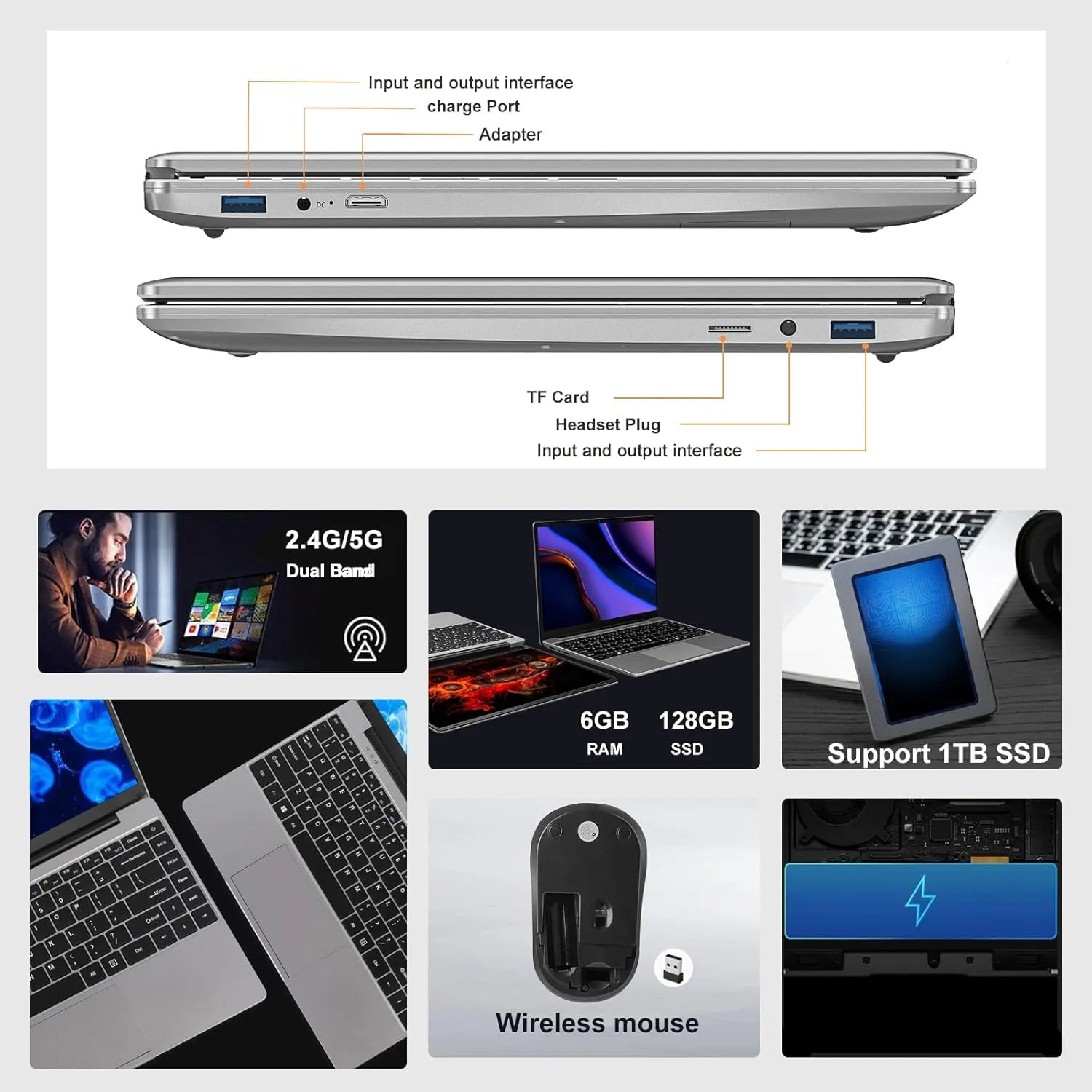 Laptop Win 11 14" 6GB 128GB SSD Support 1TB SSD Expand Celeron N4020(Up to 2.8Ghz) Dual-Core 1920x1080 FHD Dual WiFi BT4.2 Webcam with Cooling Fan for Work Study Entertainment-Gray