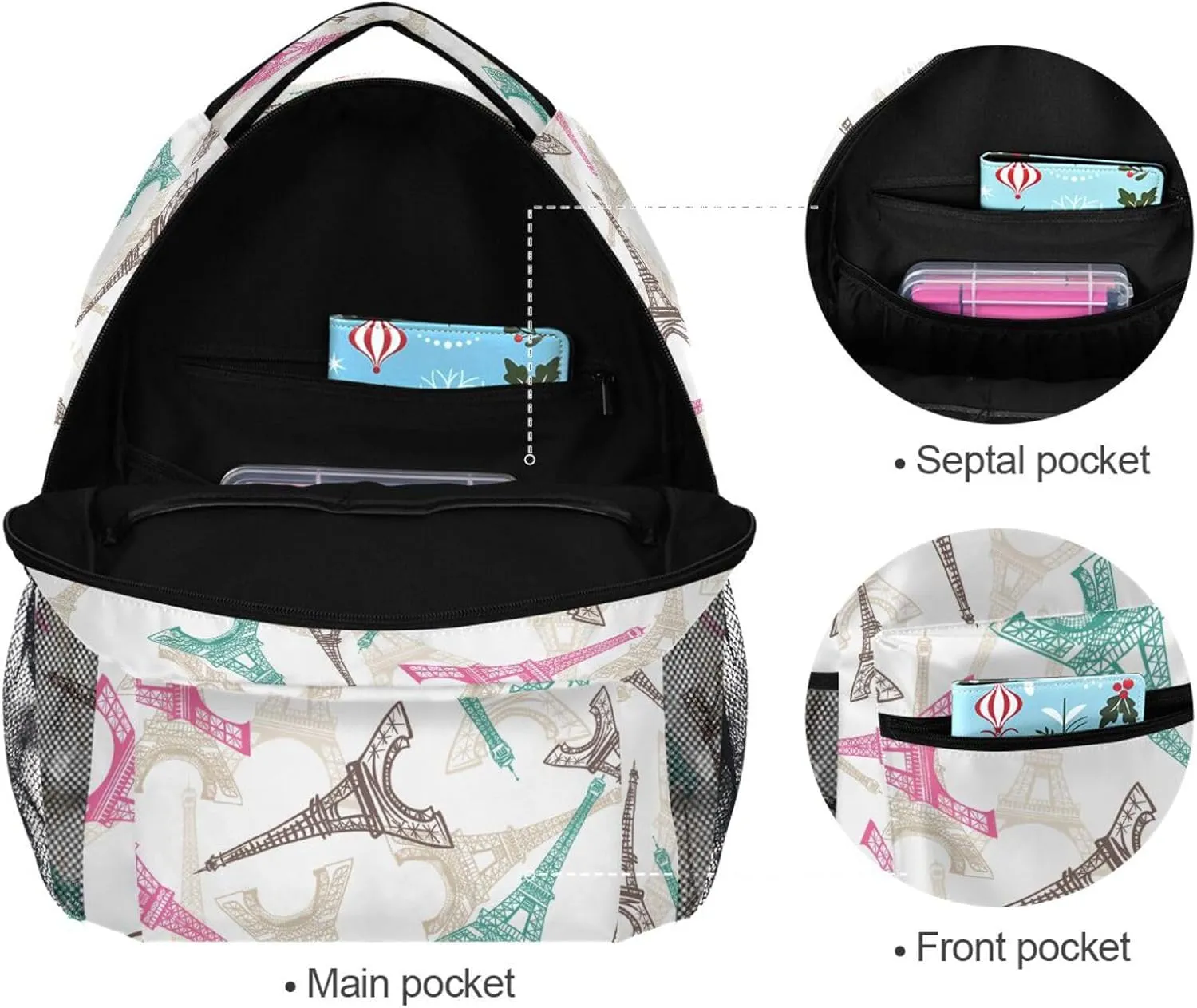 Large Capacity Boys and Girls Backpack for School Trips Outdoors, Eiffel Tower Paris Lightweight Student School Bags for Children and Teenagers, Multifunctional Laptop Bag Travel Backpack