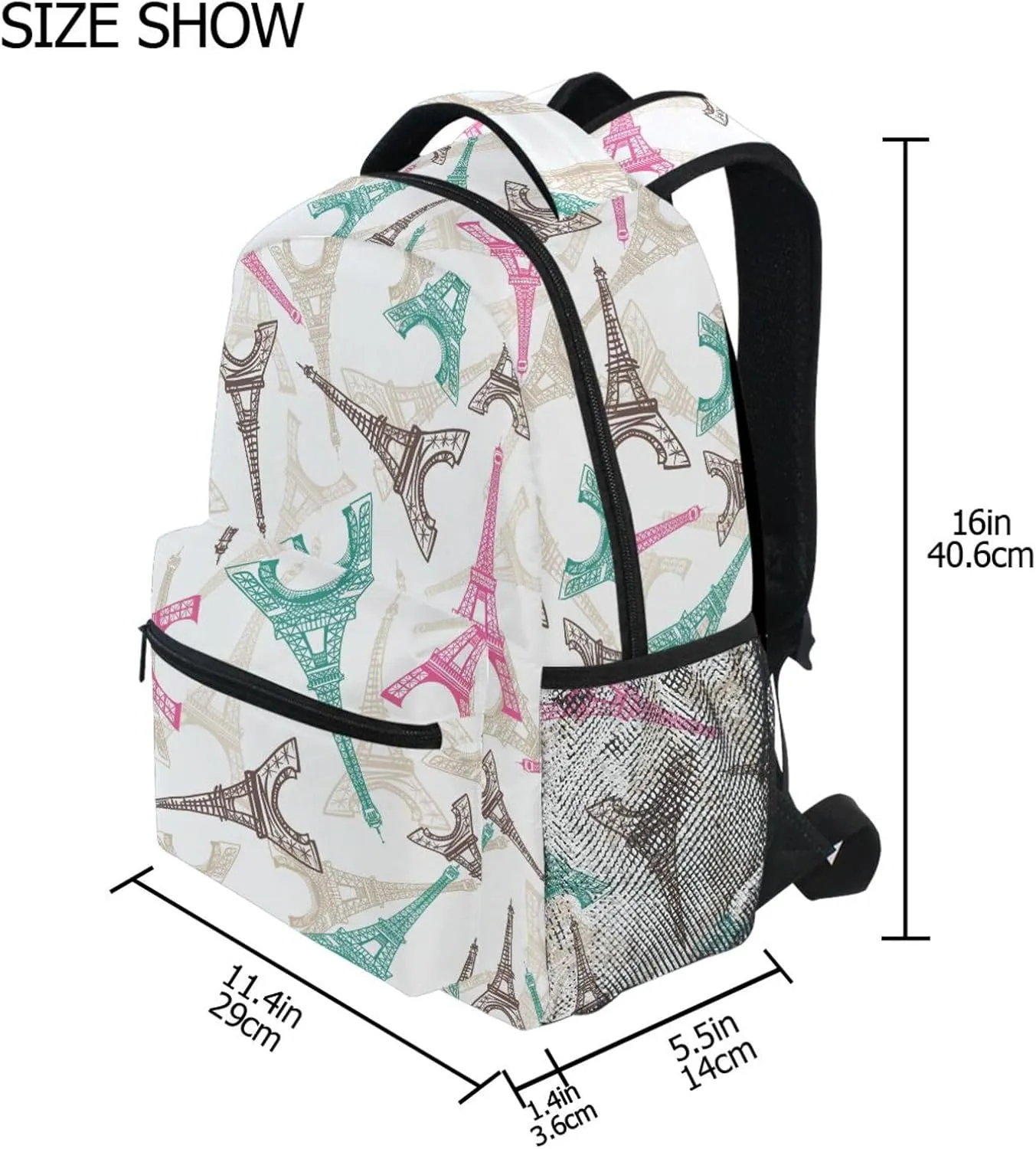 Large Capacity Boys and Girls Backpack for School Trips Outdoors, Eiffel Tower Paris Lightweight Student School Bags for Children and Teenagers, Multifunctional Laptop Bag Travel Backpack