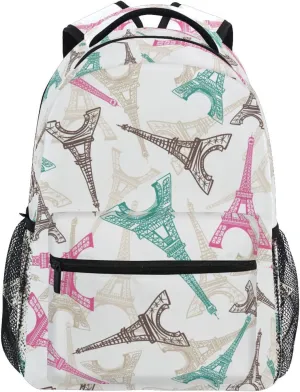 Large Capacity Boys and Girls Backpack for School Trips Outdoors, Eiffel Tower Paris Lightweight Student School Bags for Children and Teenagers, Multifunctional Laptop Bag Travel Backpack