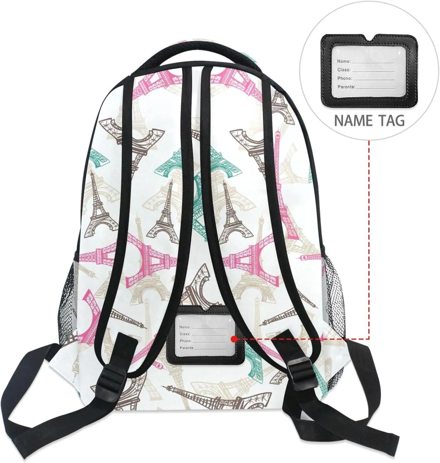 Large Capacity Boys and Girls Backpack for School Trips Outdoors, Eiffel Tower Paris Lightweight Student School Bags for Children and Teenagers, Multifunctional Laptop Bag Travel Backpack