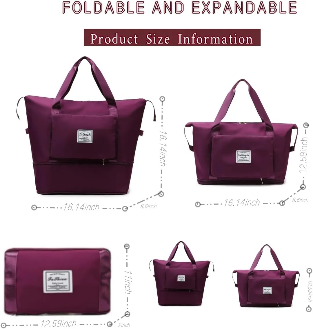 Large Capacity Foldable Travel Bag Expandable Collapsible Dry and Wet Separation Large Capacity Travel bag