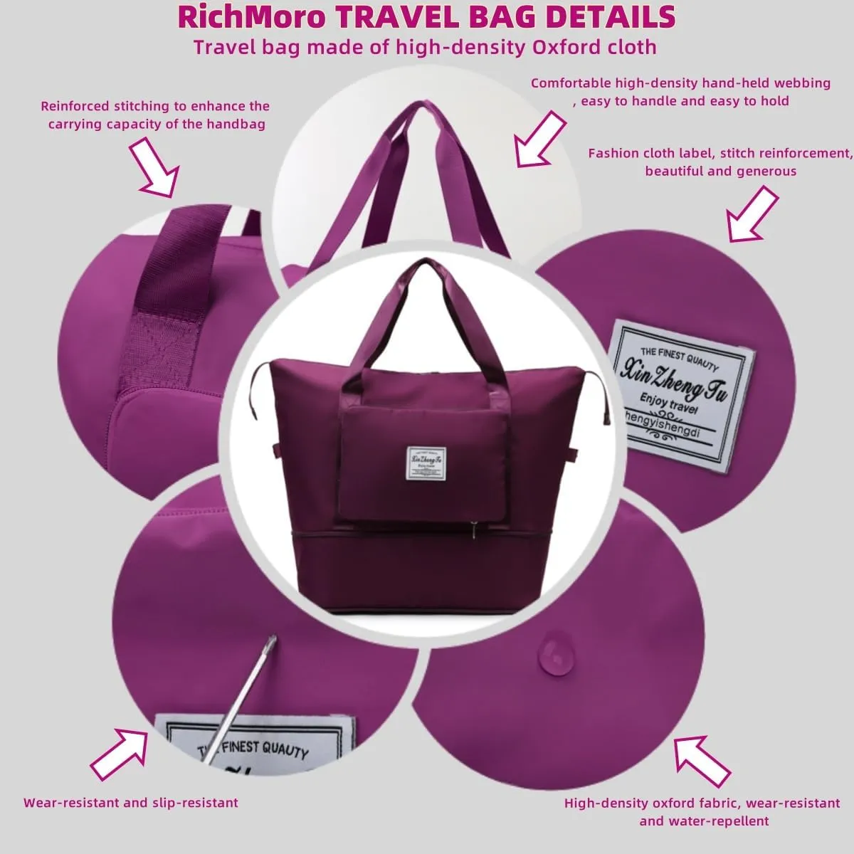Large Capacity Foldable Travel Bag Expandable Collapsible Dry and Wet Separation Large Capacity Travel bag