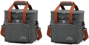 Large Capacity Picnic Bag Thermal Insulation Double-Layer Storage Shoulder Bag with Handle Waterproof Oxford Lunch Bag Ice Pack Lunch Boxs(2Pcs Grey)