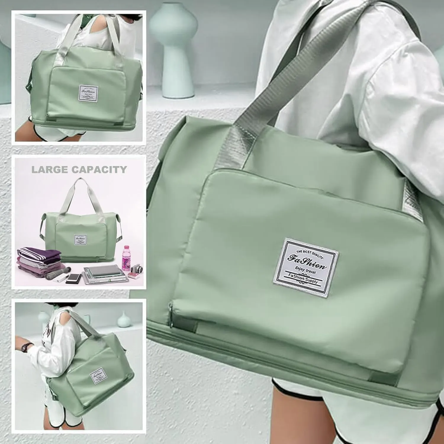 Large Capacity Travel Bag, Foldable Travel Bag, Expandable Travel Duffel Bag, Collapsible Waterproof Large Capacity Travel Handbag, Overnight Bag for Women and Man