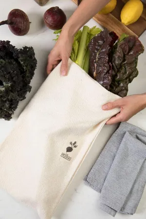 Large | Certified Organic Cotton Vegetable Crisper Bags | Produce Bags to Keep Lettuce & Veggies Fresh | Reusable, Eco-Friendly, Biodegradable, Machine Washable/Dryable | Made in USA