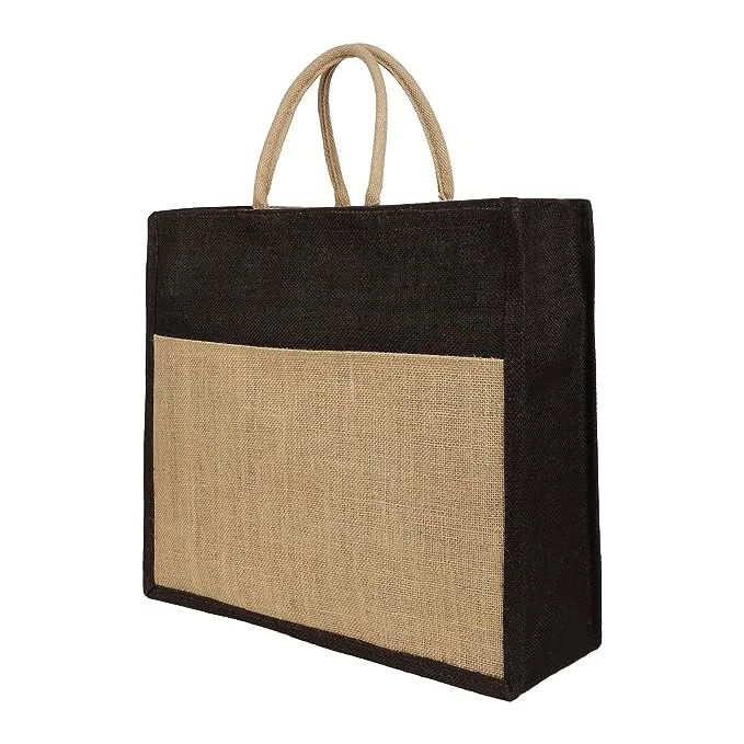 Large Eco-Friendly Jute Shopping Bag with Zipper and Reinforced Handles